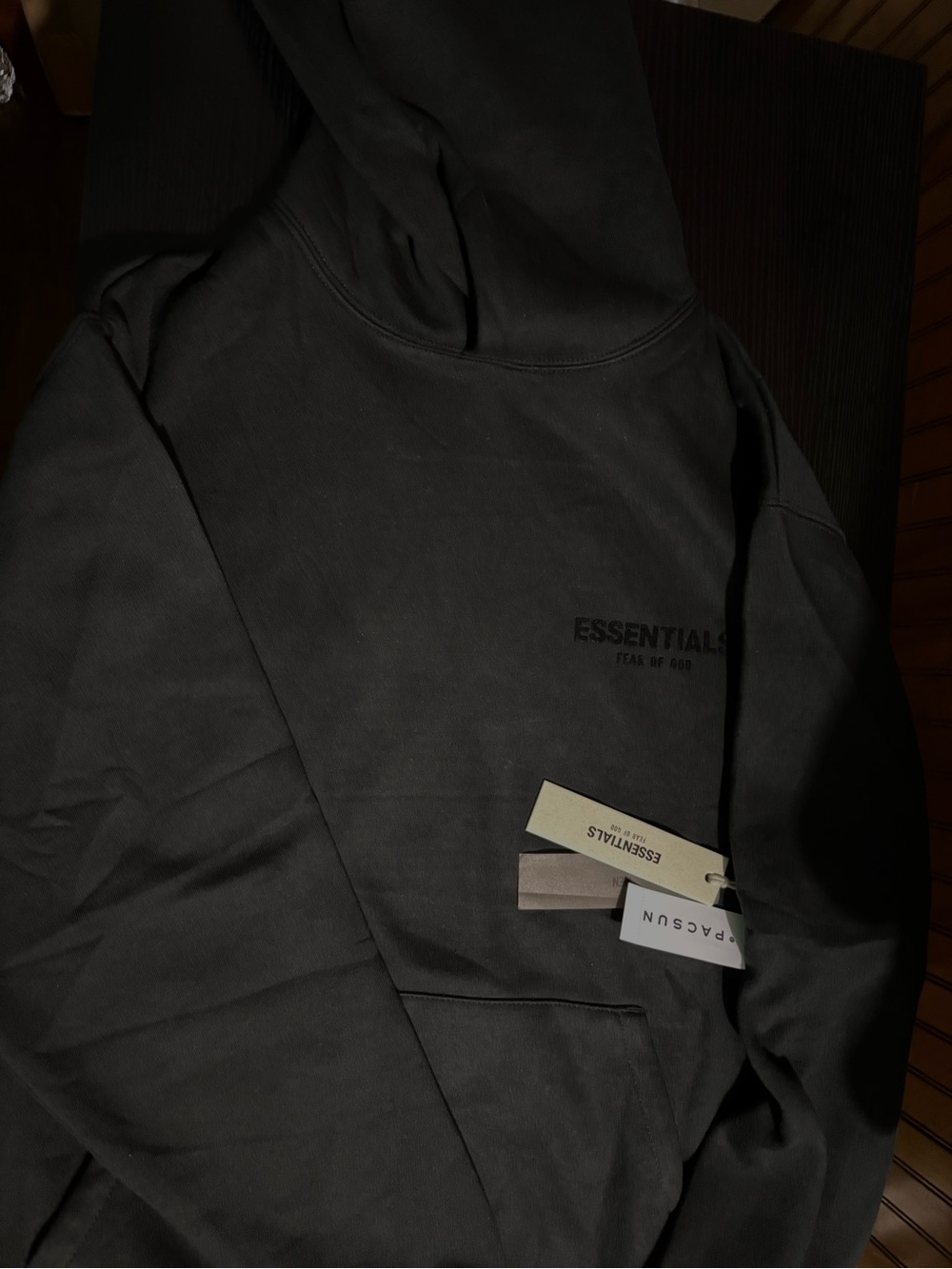 ESSENTIALS Charcoal Black Logo Pullover Hoodie